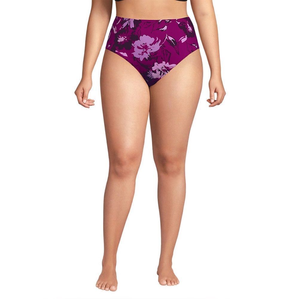 Land's End cheeky high waisted bikini bottoms crimson rose abstract floral Var - Picture 2 of 9